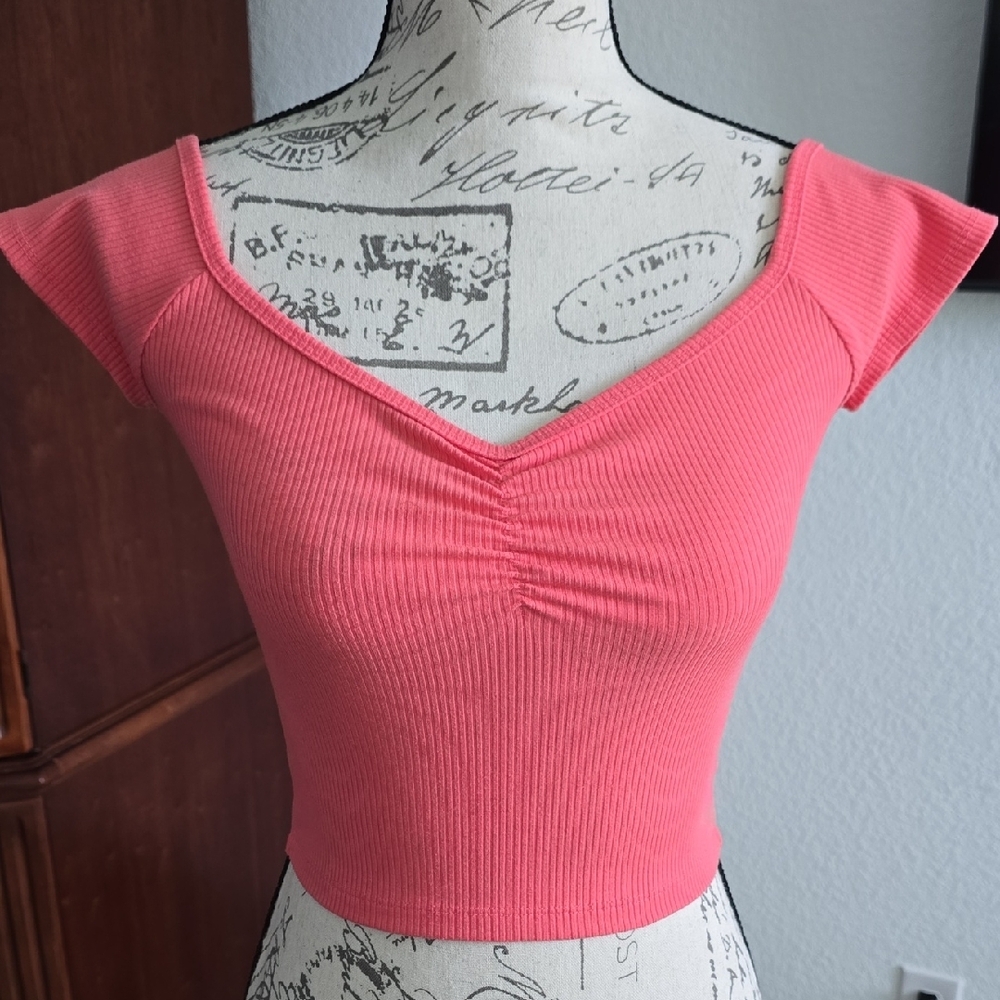 American Eagle Outfitters Orange Fitted Ruched Blouse